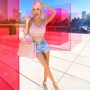 NEW Tie Dye Crop Top XS/S Ruched Front Knit Top